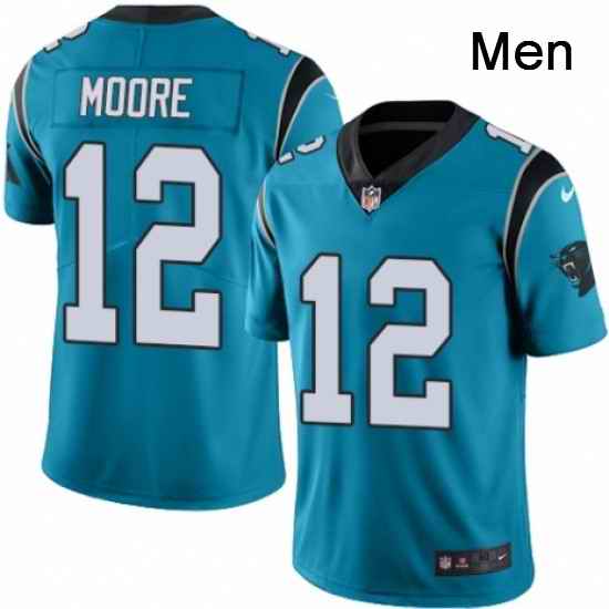 Mens Nike Carolina Panthers 12 DJ Moore Blue Alternate Vapor Untouchable Limited Player NFL Jersey